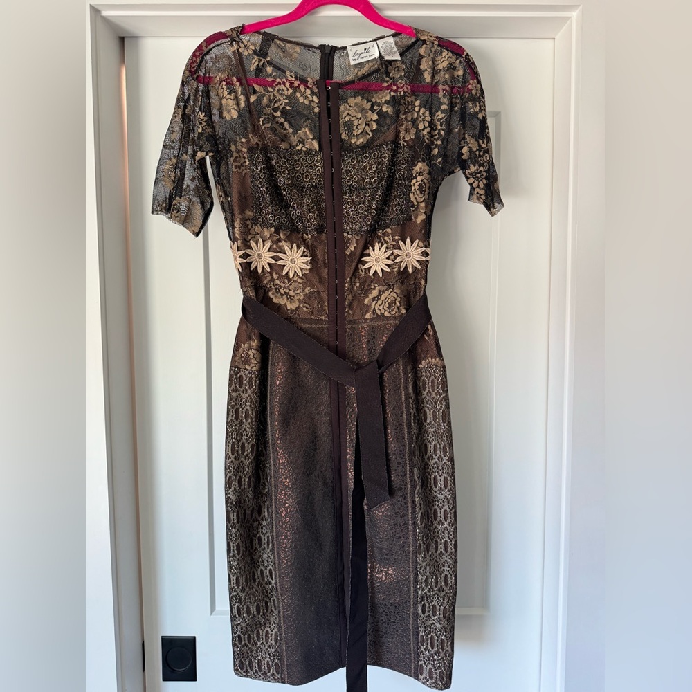 Anthropologie Tan Puff Sleeve Sheath Dress Cocktail